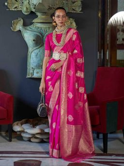 Akhilam - Silk Blend Pink Woven Designer Saree With Blouse Piece