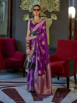 Akhilam - Silk Blend Purple Woven Designer Saree With Blouse Piece