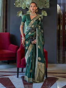 Akhilam - Silk Blend Green Woven Designer Saree With Blouse Piece