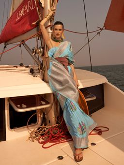 Akhilam - Silk Blend Blue Woven Designer Saree With Blouse Piece