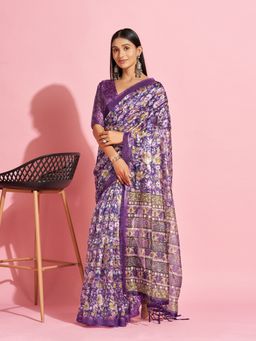 Sareemall - Organza Purple Digital Print Designer Saree With Blouse Piece