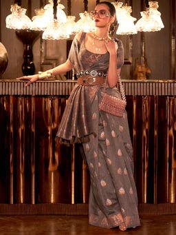 Akhilam - Pure Linen Brown Woven Designer Saree With Blouse Piece