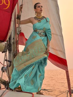 Akhilam - Silk Blend Blue Woven Designer Saree With Blouse Piece