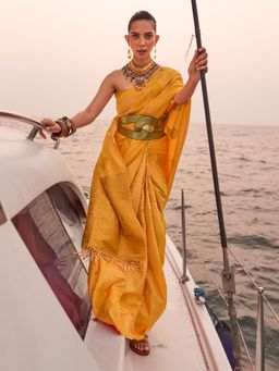 Akhilam - Silk Blend Yellow Woven Designer Saree With Blouse Piece