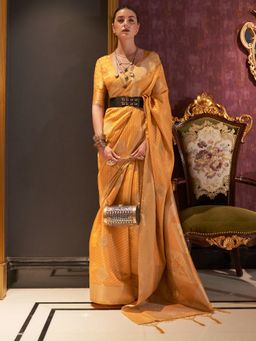 Akhilam - Silk Blend Yellow Woven Designer Saree With Blouse Piece