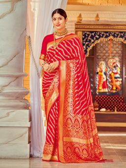 Akhilam - Silk Blend Red Woven Designer Saree With Blouse Piece