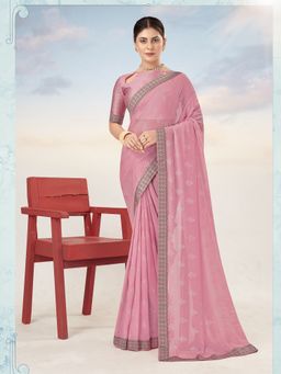 Sareemall - Georgette Pink Embellished Designer Saree With Blouse Piece