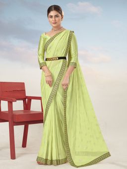 Sareemall - Georgette Light Green Embellished Designer Saree With Blouse Piece