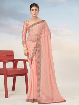 Sareemall - Georgette Peach Embellished Designer Saree With Blouse Piece