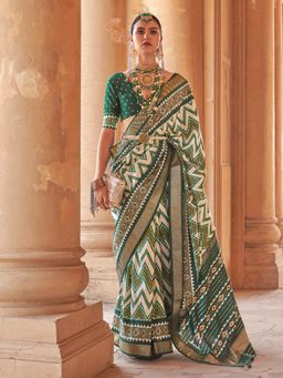 Akhilam - Silk Blend Green Woven Designer Saree With Blouse Piece