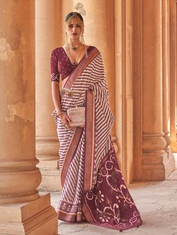 Akhilam - Silk Blend Wine Woven Designer Saree With Blouse Piece