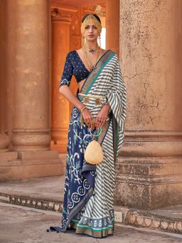 Akhilam - Silk Blend Navy Blue Woven Designer Saree With Blouse Piece