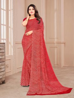 Akhilam - Chiffon Red Stripes Designer Saree With Blouse Piece