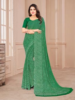 Akhilam - Chiffon Green Printed Designer Saree With Blouse Piece