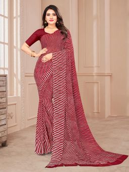 Akhilam - Chiffon Maroon Printed Designer Saree With Blouse Piece