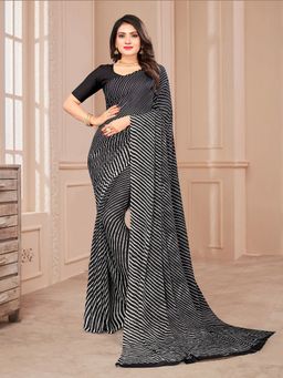 Akhilam - Chiffon Black Printed Designer Saree With Blouse Piece