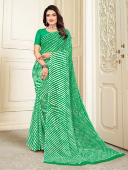 Akhilam - Chiffon Sea Green Printed Designer Saree With Blouse Piece