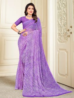 Akhilam - Chiffon Purple Printed Designer Saree With Blouse Piece