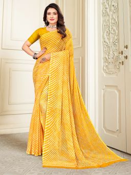 Akhilam - Chiffon Yellow Printed Designer Saree With Blouse Piece