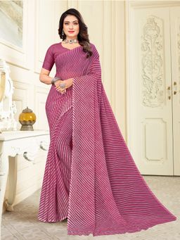 Akhilam - Chiffon Wine Printed Designer Saree With Blouse Piece