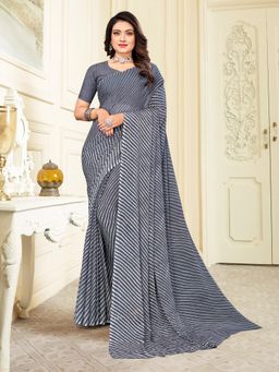 Akhilam - Chiffon Grey Printed Designer Saree With Blouse Piece