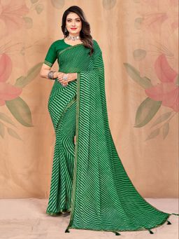 Akhilam - Chiffon Green Printed Designer Saree With Blouse Piece