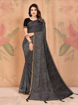 Akhilam - Chiffon Black Printed Designer Saree With Blouse Piece