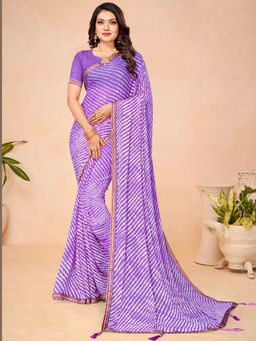 Akhilam - Chiffon Lavender Printed Designer Saree With Blouse Piece
