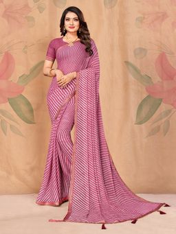 Akhilam - Chiffon Mauve Printed Designer Saree With Blouse Piece