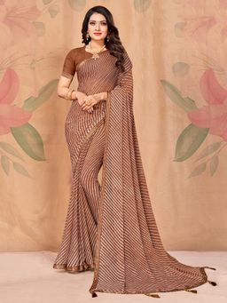 Akhilam - Chiffon Brown Printed Designer Saree With Blouse Piece