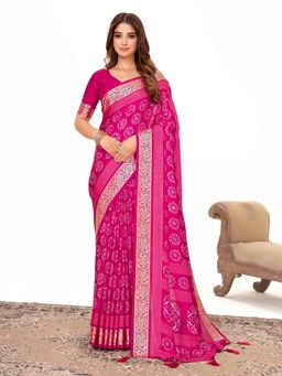 Akhilam - Dola Silk Pink Printed Designer Saree With Blouse Piece