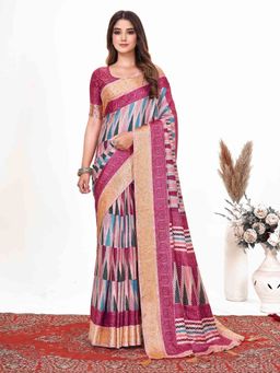 Akhilam - Dola Silk Mauve Printed Designer Saree With Blouse Piece
