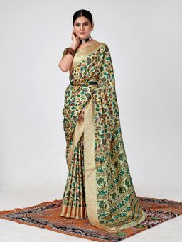 Akhilam - Dola Silk Light Green Printed Designer Saree With Blouse Piece