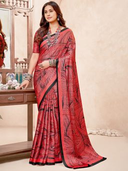 Akhilam - Crepe Rust Digital Print Designer Saree With Blouse Piece