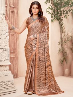 Akhilam - Crepe Peach Digital Print Designer Saree With Blouse Piece
