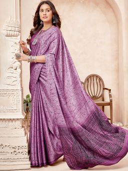 Akhilam - Crepe Lavender Digital Print Designer Saree With Blouse Piece