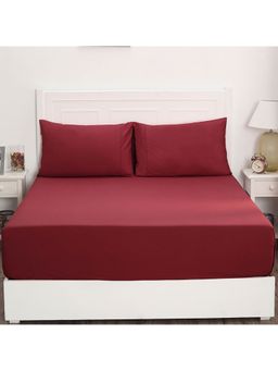 Maspar - Colorart Slumber Solid Cinnabar 200 TC Cotton King Bed Sheet With 2 Pillow Covers