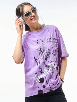 Bewakoof - Women's Purple Himiko Toga Graphic Printed Oversized T-shirt