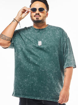 Bewakoof - Men's Green Oversized Plus Size Acid Wash T-shirt