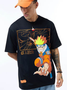 Bewakoof - Heavy Duty 1.0 Men's Black Graphic Printed Oversized T-shirt