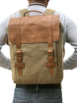 Mona B - Unisex Stylish Design Brown Cotton Canvas 14 inch Laptop Backpack