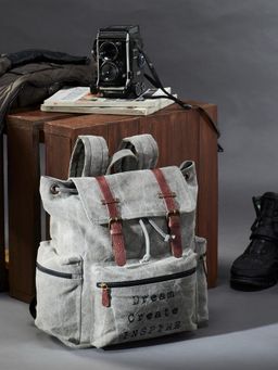 Mona B - Upcycled Dream Grey Stylish Design Black Canvas Upto 14 inch Laptop Backpack