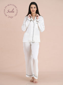 mackly - Womens Woven Shirt & Pyjama Set, White