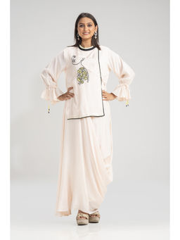 Sacred Suta - Peach Muslin Gown with Cowl Drape