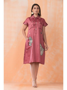 Sacred Suta - Pink Knee Length Designer Patchwork Dress