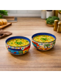 BRINNS - The Hut Multicolour Print Ceramic Microwave Safe Bowls - 400 Ml