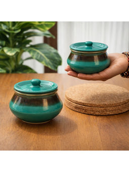 BRINNS - Dual tone Teal Reactive Ceramic Microwave Safe Jars with Lids - 300 Ml