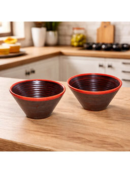 BRINNS - Tenmoku Red Glazed Ceramic Microwave Safe Bowls - 750 Ml