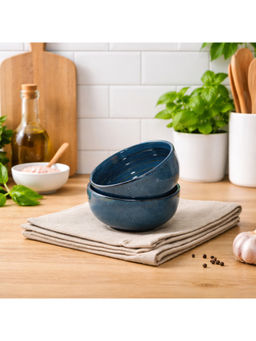 BRINNS - Capiz Blue Glazed Porcelai Microwave Safe Bowls - 220 Ml