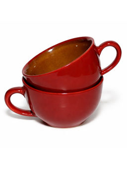 BRINNS - Dual tone Red-Brown Glazed Ceramic Microwave Safe Bowls - 400 Ml